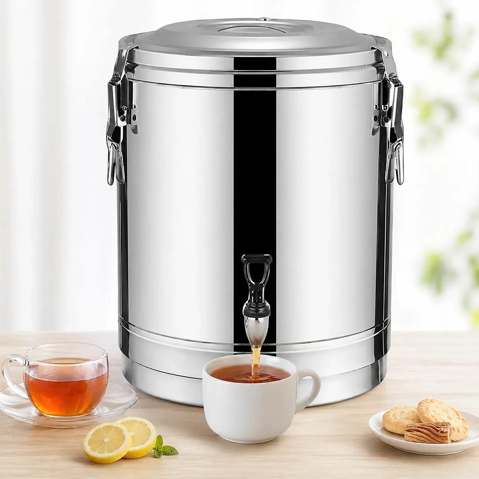 Dispensador de bebidas de acero inoxidable con grifo, recipiente aislado para alimentos, almacenamiento versátil para aceite de cocina, leche, ideal para catering y cocina, 9 paquetes