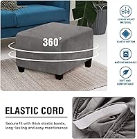 Vista 3 de ADPON Fundas otomanas cuadradas de terciopelo para otomanas, fundas protectoras para reposapiés cuadrados, fundas protectoras para taburetes