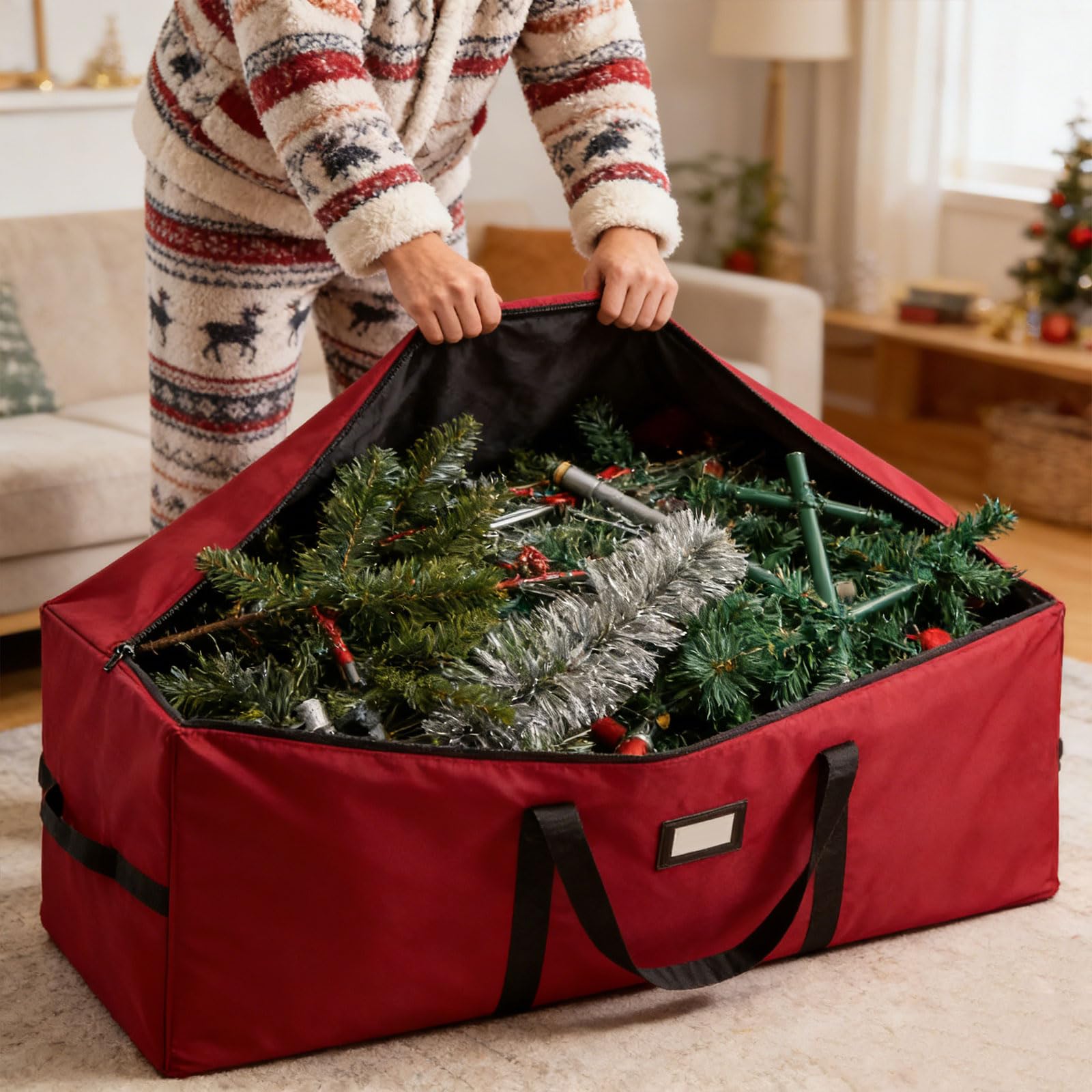 Sac de rangement extra large pour sapin de Noël avec poignées doubles et renforcées pour une organisation facile des décorations de vacances - Décoration imperméable