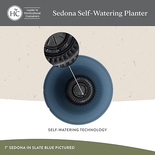 Miniatura 17 de The HC Companies Sedona - Maceta redonda de autorriego – Maceta ligera de cuidado personal – Maceta de plástico para hierbas y más – Macetas Gris
