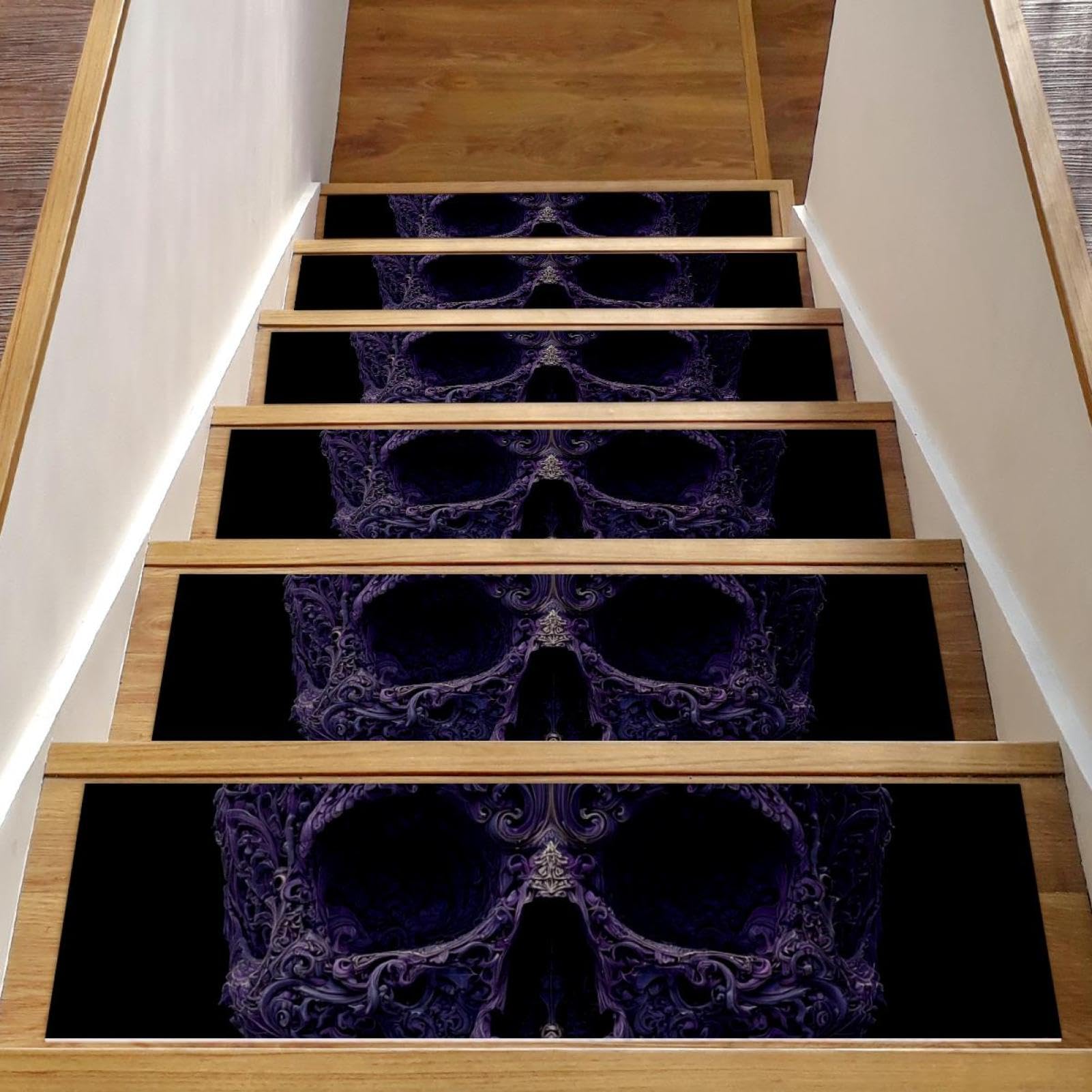 Marches d'escalier antidérapantes lavables motif tête de mort violet pour chien et enfant