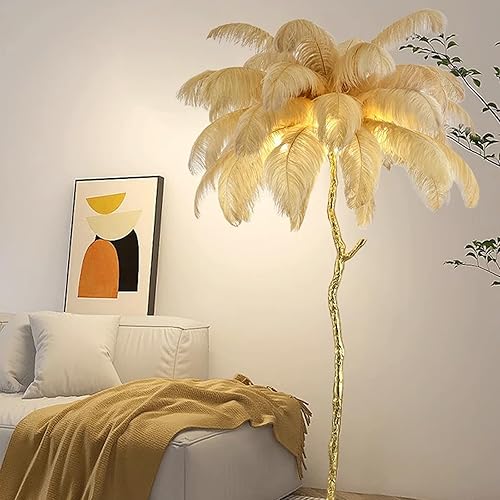 Miniatura 3 de Lámpara de pie de plumas de avestruz para sala de estar, sofá, mesita de noche, lámpara de lectura elegante, romántica y hermosa (altura 66.9