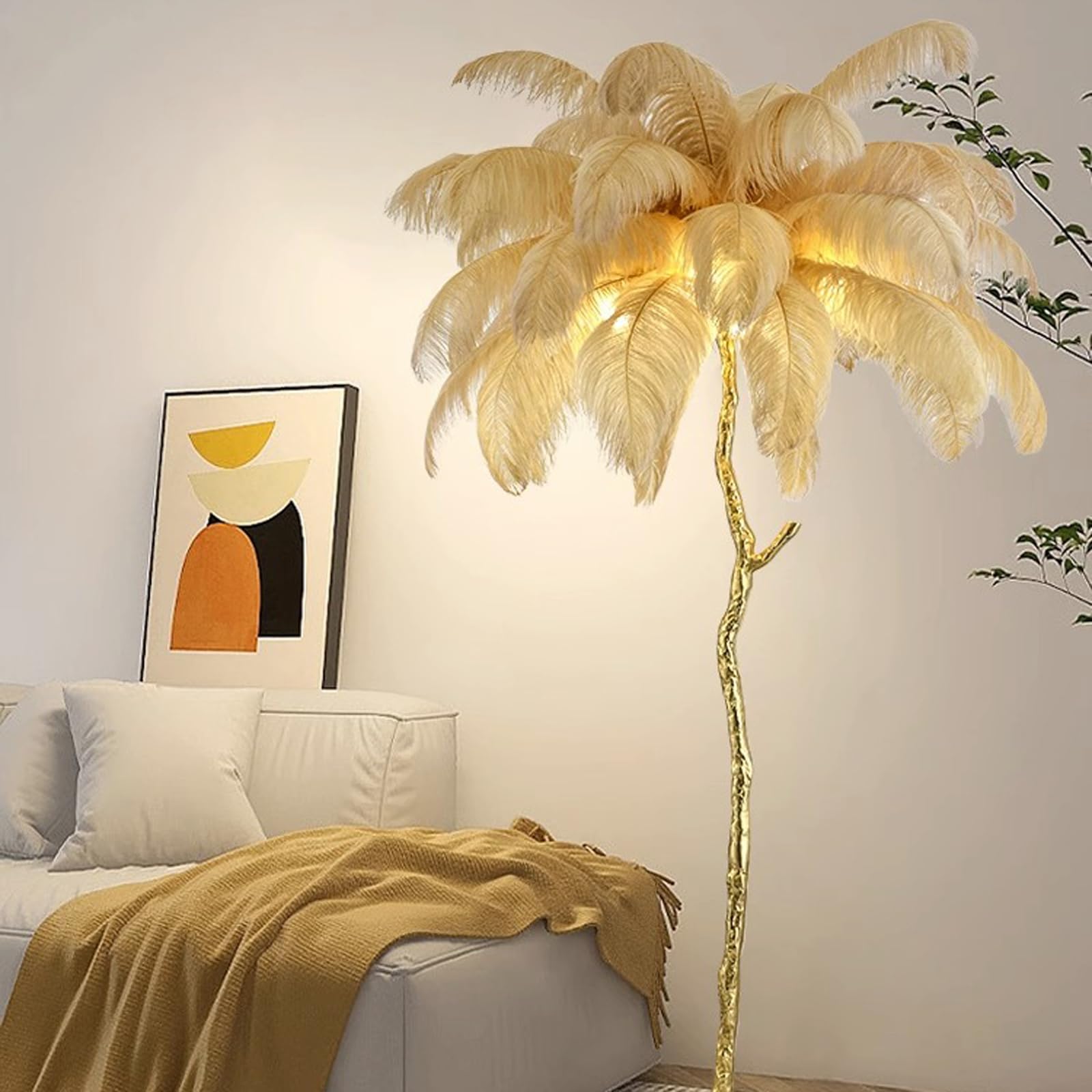 JAYMP Ostrich Feather Floor Lamp for Living Room Sofa Bedside