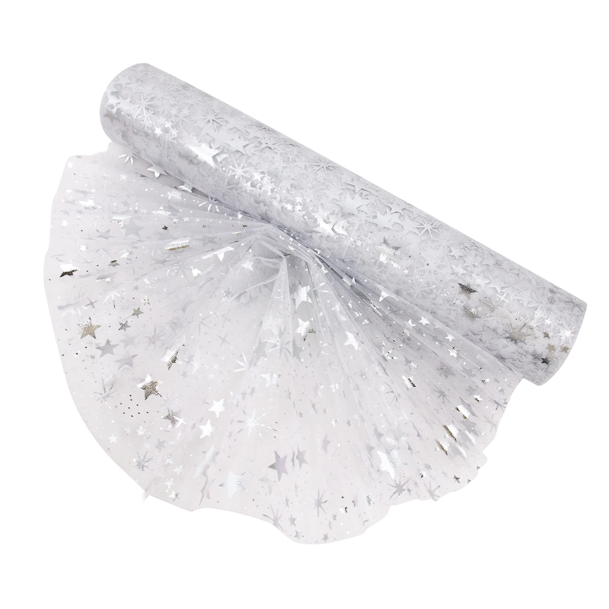 Time to Sparkle 29cm*5.5m Sheer Organza Roll Sash Fabric Table Runner Sashes Chair Cover Bows Swags Wedding Party - Silver Star