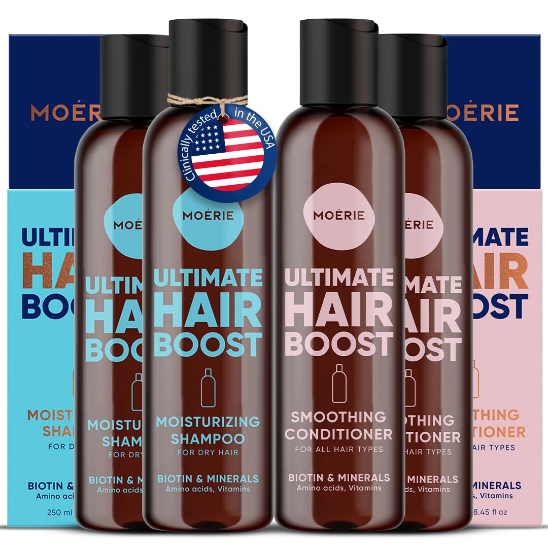 Moerie Ultimate Hair Growth Shampoo & Conditioner Double Set – Longer, Thicker, Fuller Hair – Vegan, Volumizing, Paraben & Silicone Free – Moisturizing for All Hair Types – 4 x 8.45 fl oz (250ml)