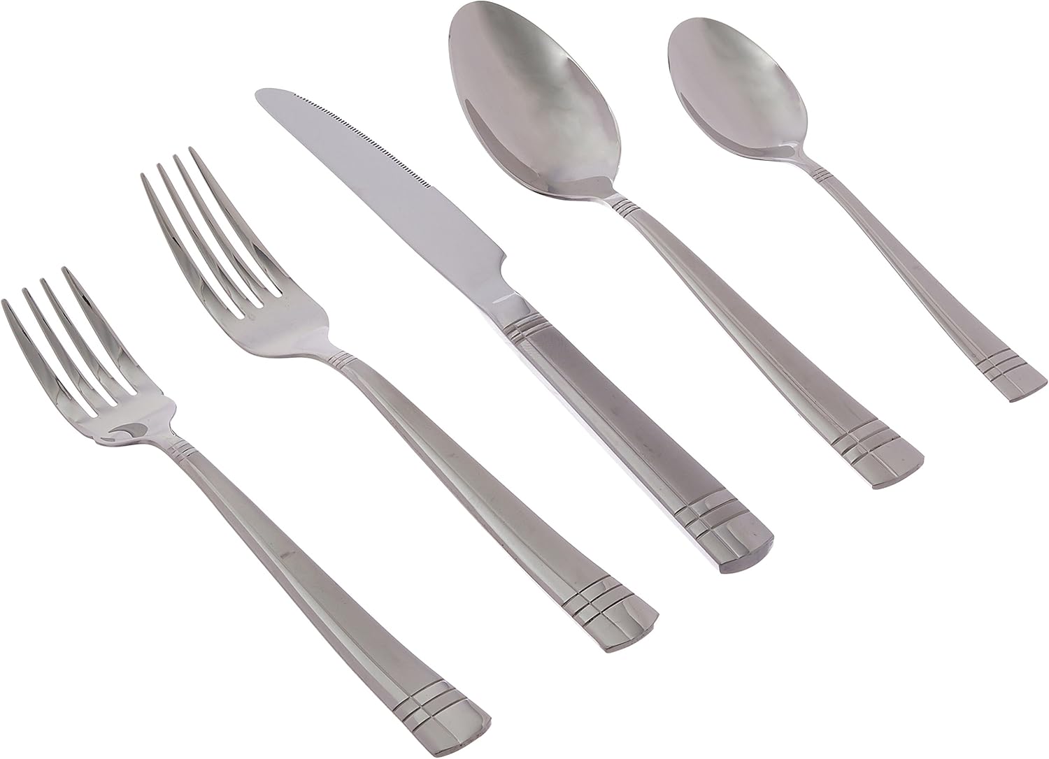Lorren Home Trends - S537 20-Piece 18/10 Stainless and Satin Madison Flatware Set,Silver, Service for 4