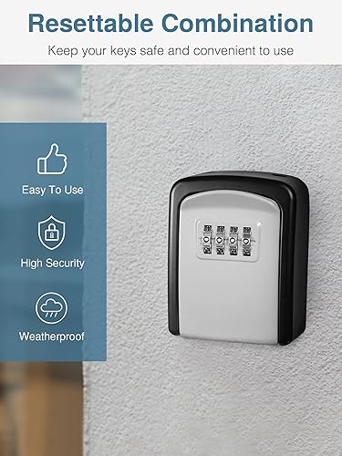 Miniatura 6 de Puroma Caja de cerradura de llave, caja de seguridad portátil de combinación montada en la pared, caja de almacenamiento de llaves para llaves de