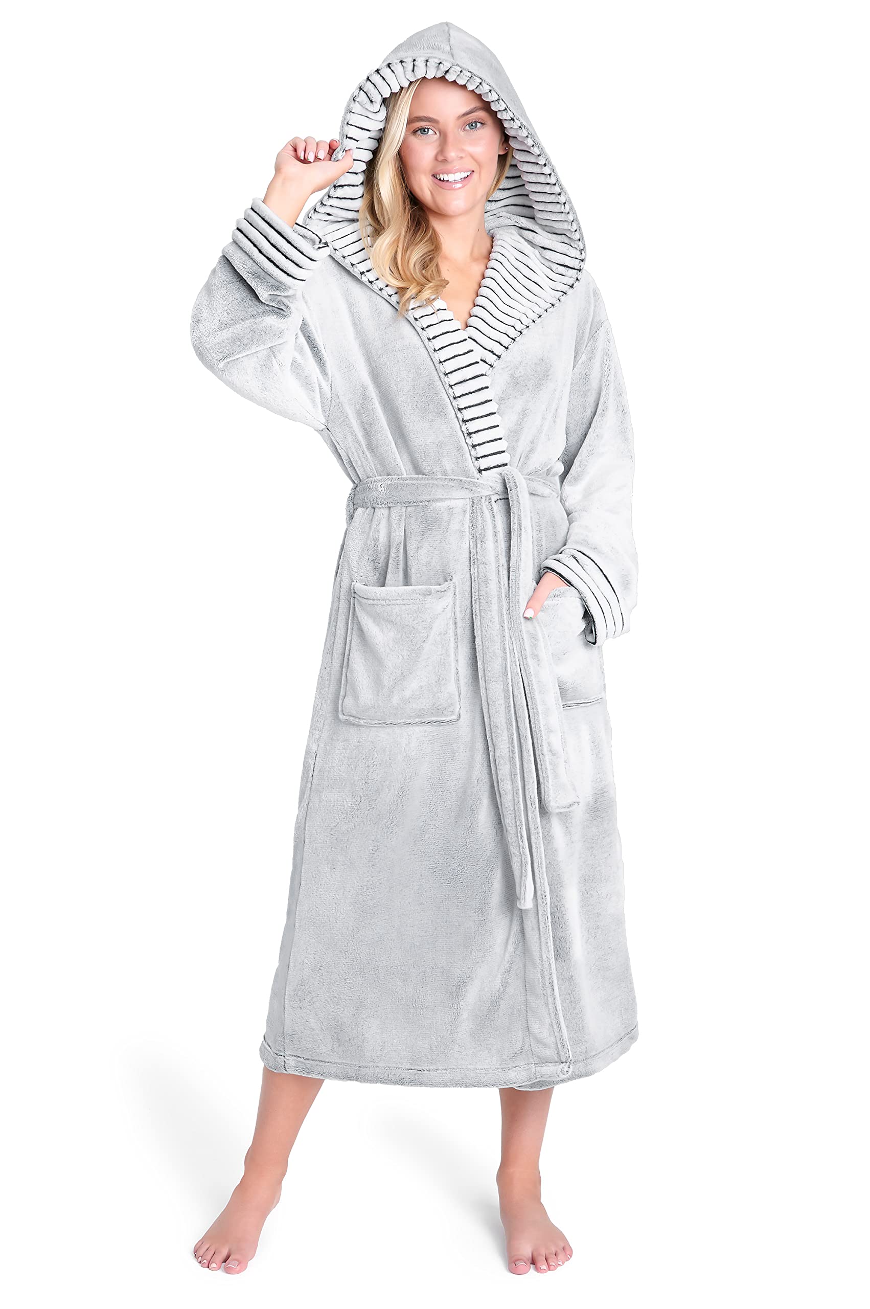 Ladies Dressing Gown Fluffy Super Soft Hooded Bathrobe for Women Plush Fleece Perfect Loungewear Long Robe