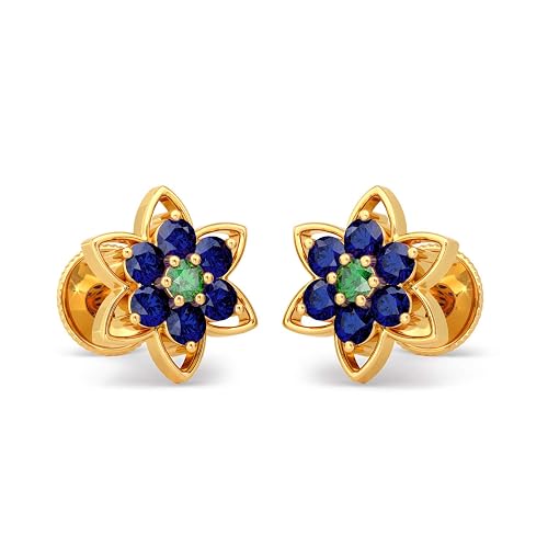 22k (916) Yellow Gold, Blue Sapphire and Emerald Stud Earrings for Girls