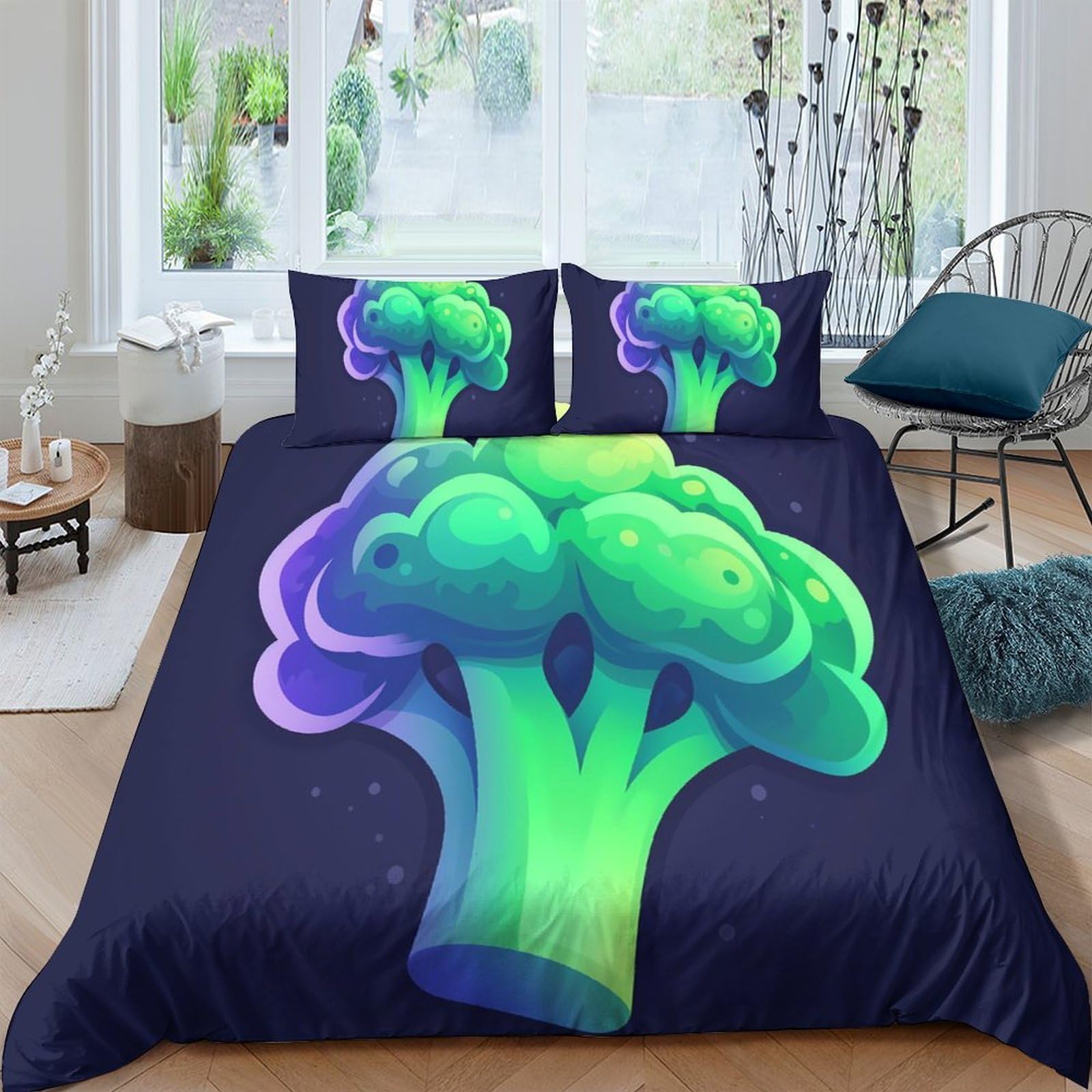 Ctjqhvkz Style-7 3D Printed Neon Broccoli Fitted Sheet Microfiber Soft Breathable Cartoon Bed Cover For Bedroom Dorm Mattress Protection Decor Single（135X200cm）