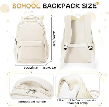 HYC00 School Backpack for Teenagers Womens Lightweight School Bag for Girls Boys College Backpack Women Men Water Resistant 14 Inch Laptop Rucksack Anti Theft Casual Travel Work Bags Pack Back,Beige