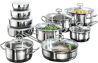 Karcher Roestvrijstalen Kookset 20-delig met Deksel | Complete Set Kookpotten voor Inductie, Gas en Elektrisch | Casseroles, Pannen en Slakomset voor Thuis en Familie