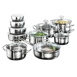 Karcher Set de Ollas de Acero Inoxidable 20 Piezas con Tapas | Batería de Cocina Completa para Inducción, Gas y Eléctrico | Cazuelas, Sartenes y Ensaladeras para Hogar y Familia
