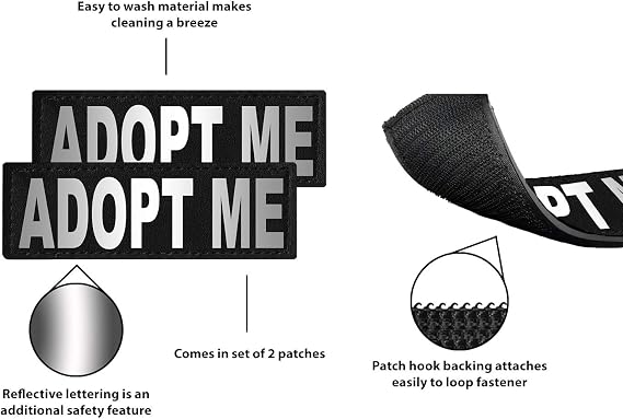 Dogline Adopt Me Patches for Dog Harness, Hook-and-Loop Fastener, Removable, Large/X-Large