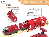 Vista 4 de Juego de trenes de juguete con locomotora de control remoto, tren motorizado para pista de madera, tren eléctrico y túnel con efecto de sonido e