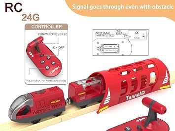 Train Bridge and Remote Control Train for Wooden Tracks, Train Accessories Compatible with Thomas & Friends, Brio, Chuggington