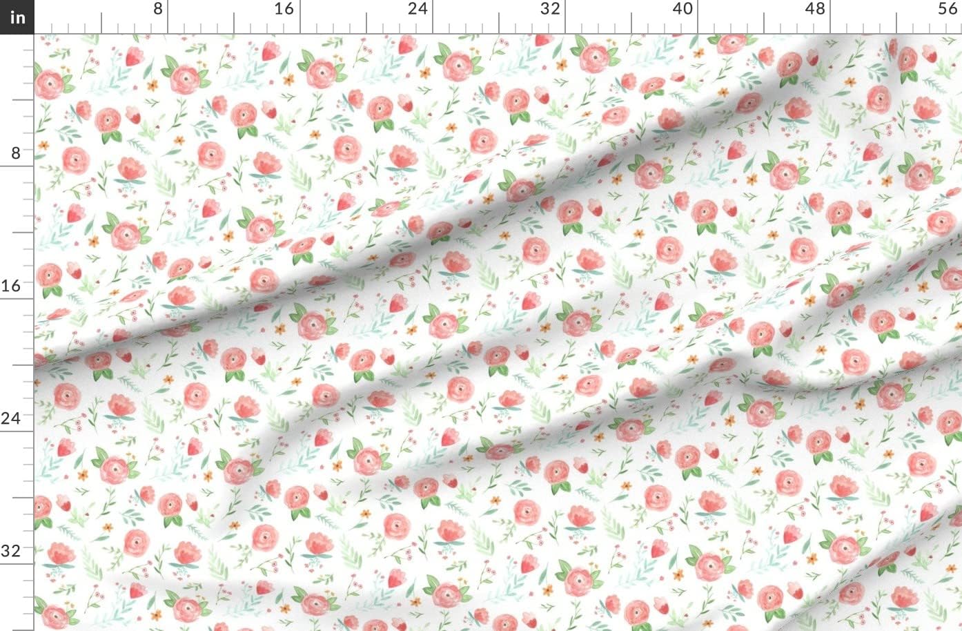 Spoonflower Fabric - Peach Happy Floral Watercolor Nursery Wedding Printed on Organic Cotton Sateen Fabric by The Yard - Sewing Quilting Apparel Home Decor