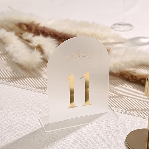 Miniatura 26 de UNIQOOO Números de mesa de boda de arco esmerilado con soportes 1-15, letreros y soportes acrílicos de 5 x 7 pulgadas, paquete de 15, perfecto