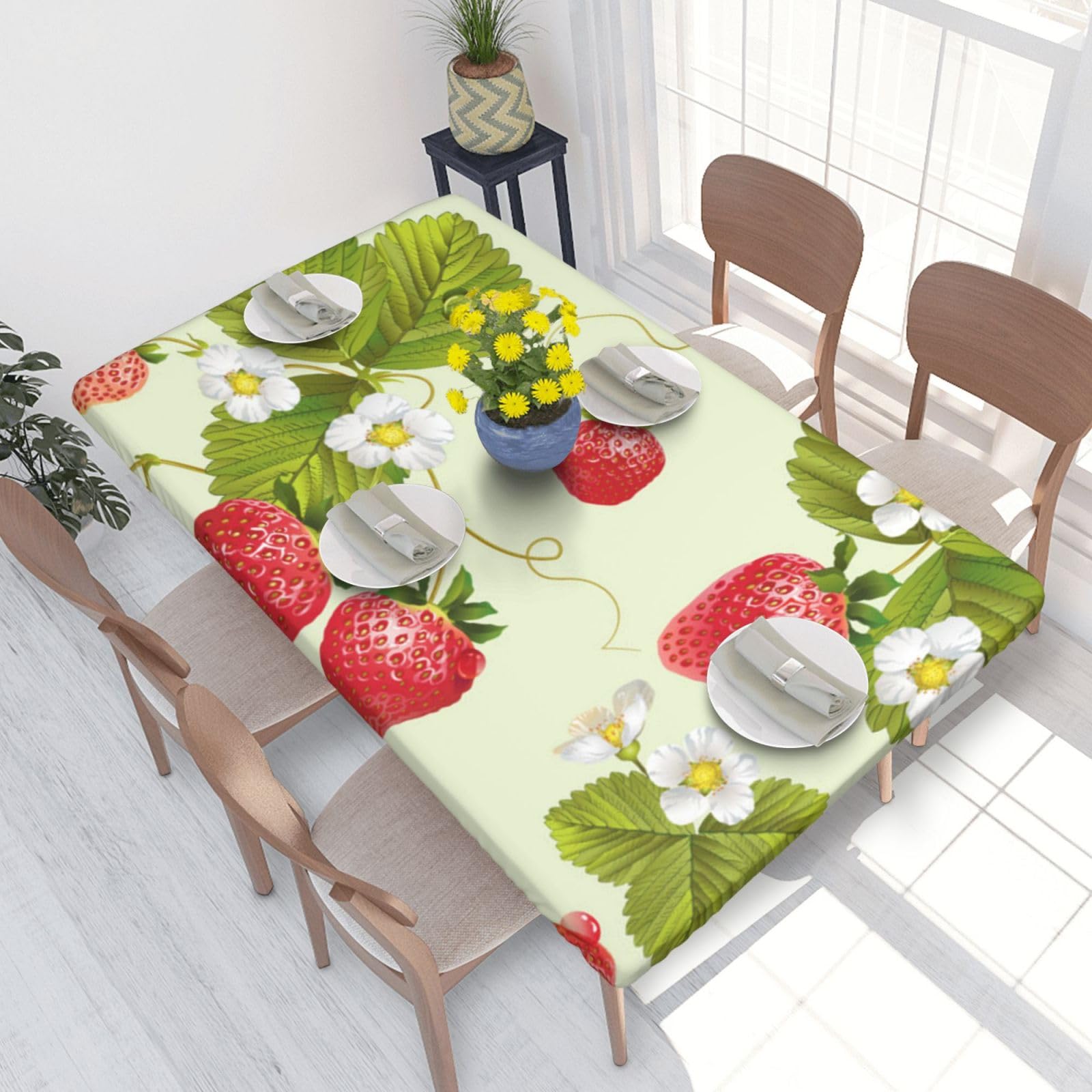 BNVSADC Lovely Strawberry Printed 4FT Tablecloth 122x76 CM Polyester Kitchen Water Resistant Table Cloth Dining Table Decoration Table Covers