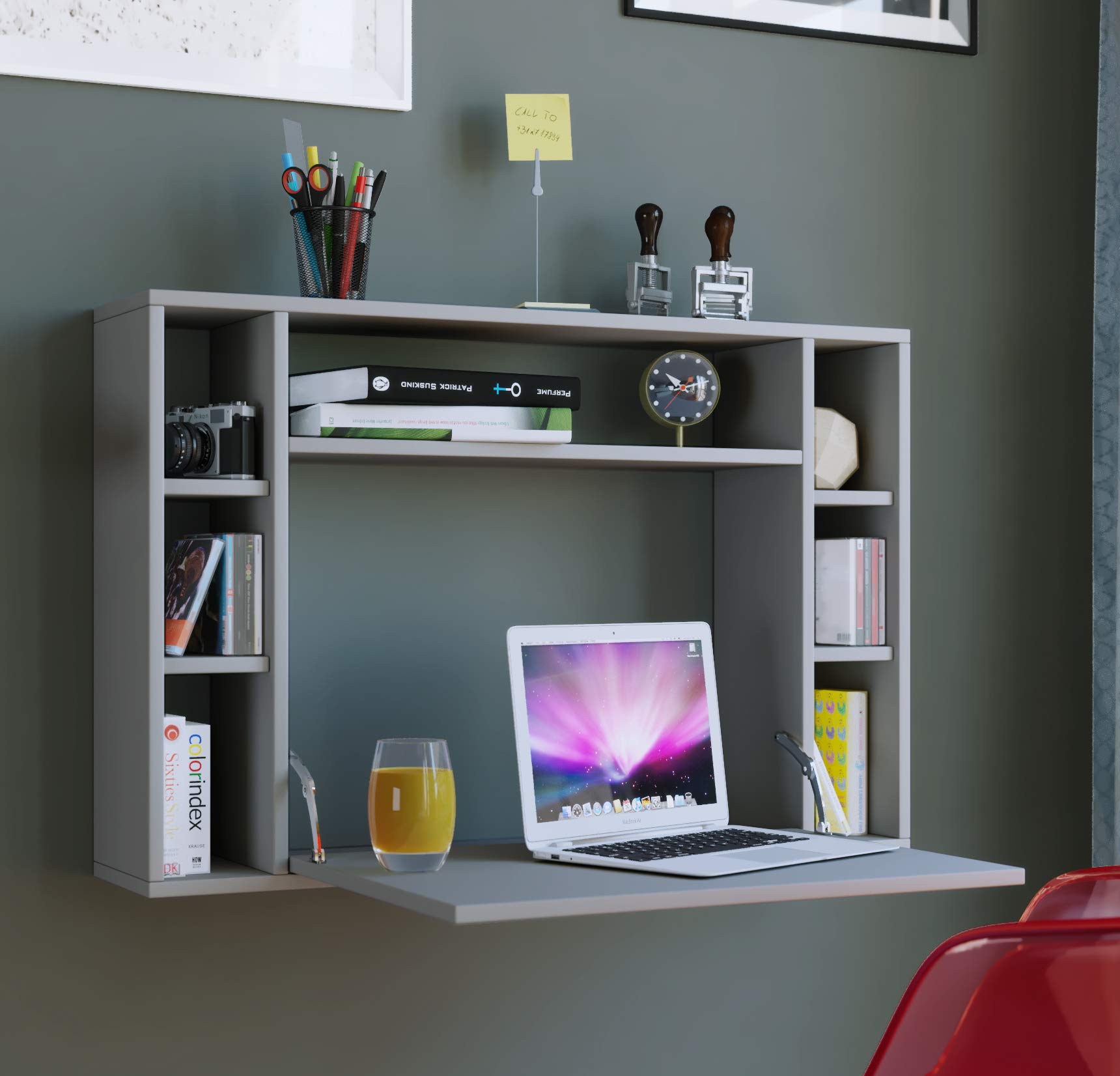VCM Computertisch hängend | Klapptisch | Wandschreibtisch | Maße ca. H. 60 x B. 90 x T. 20 cm | Schreibtisch - Wandila Grau