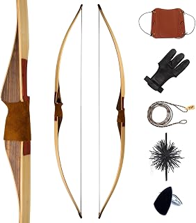Deerseeker Outdoor Archery 64" Traditional Bow Set Hunting Longbow Reflex Deflex One-Piece Long Bow Laminated Bamboo Core Limbs RH/LH for Adults Bow Shooting 25-90lbs (Bamboo, 45lb, Right Hand)