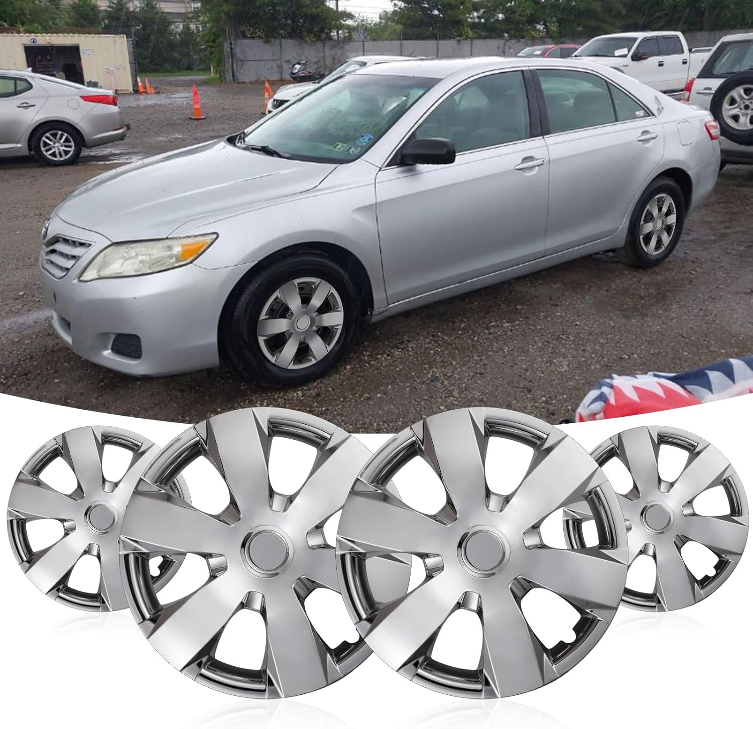 WOLFSTORM 16" 4-Pack Hubcaps for Toyota Camry 2007-2011 (Including Hybrid Model) Steel Wheels, R16 Car Hubcaps Snap On Installation 16 Inch Wheel Rim Cover, Chrome