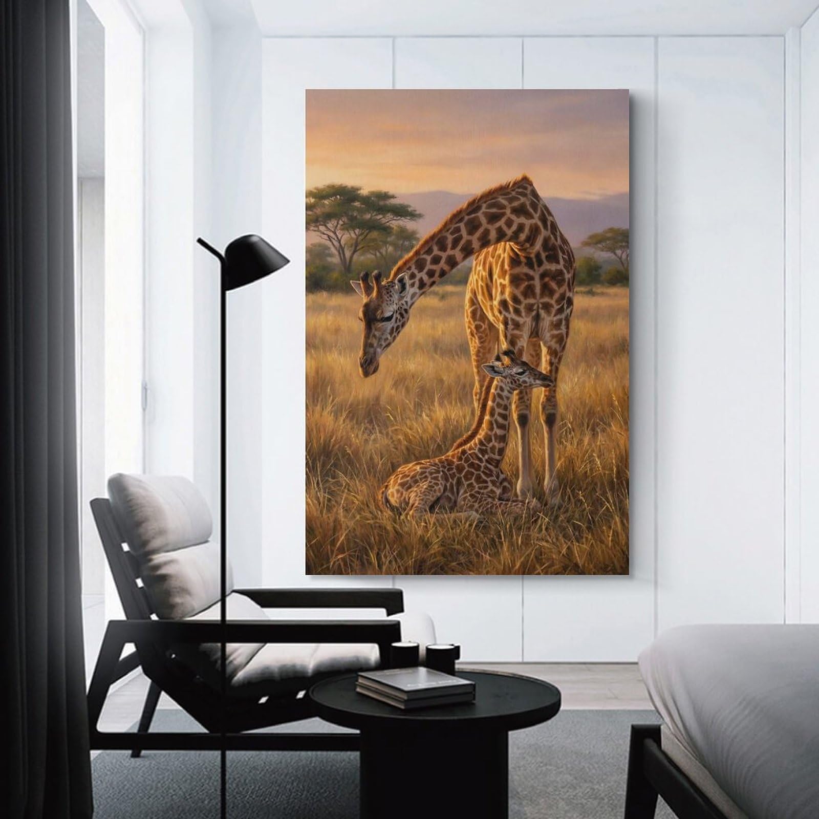 Junmoney Giraffe Mother And Calf in Savannah Wall Art Print 16x24inch(40x60cm), for Art Walls, Layered Displays Or Homes, Wall Decor Suited to Curated Displays