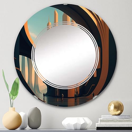 Miniatura 7 de DesignQ Futuristic Architectural Building V - Espejo de tocador, espejos de baño, espejos de pared para sala de estar, dormitorio, espejo ovalado,