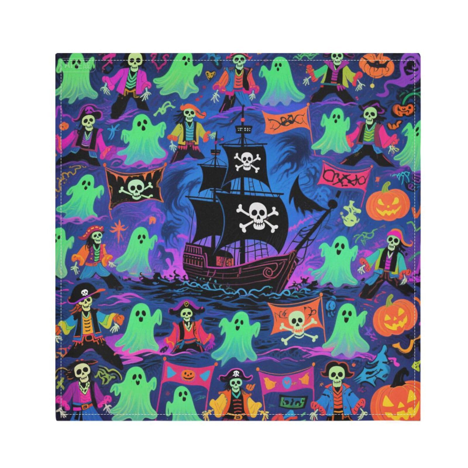 Serviettes de table Halloween pirate en tissu lavable de style ferme pour déco automne