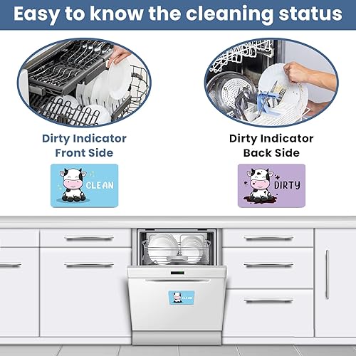 Miniatura 3 de HSSPIRITZ Divertido imán para lavavajillas con diseño de vaca, de doble cara, universal, para cocina, reversible, para lavavajillas, lavaplatos,