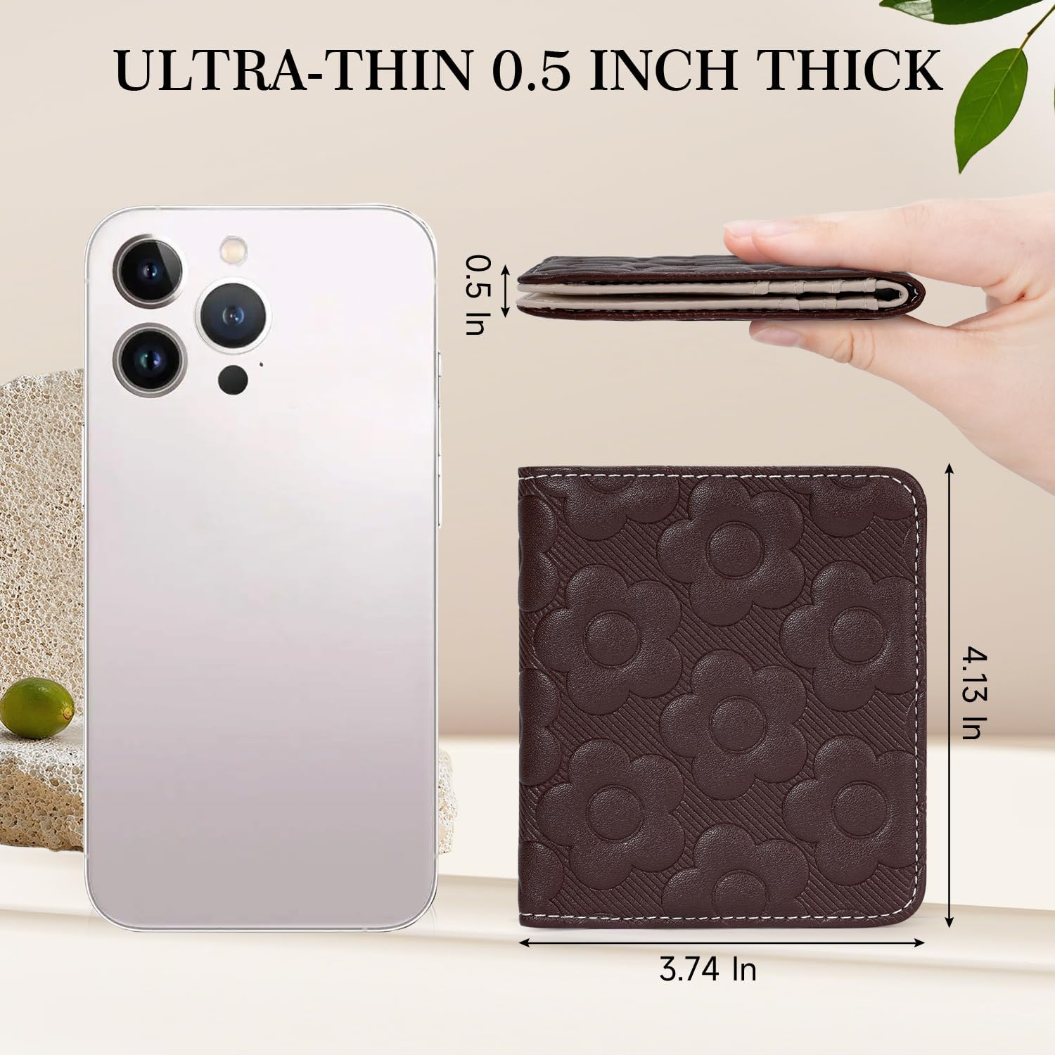 Womens Wallet,Slim Small Wallet Women RFID Bifold Compact Wallets for Women 3D Embossed Leather Wallet with ID Credit Card Holder Zipper Coin Pocket Coffee - Image 2