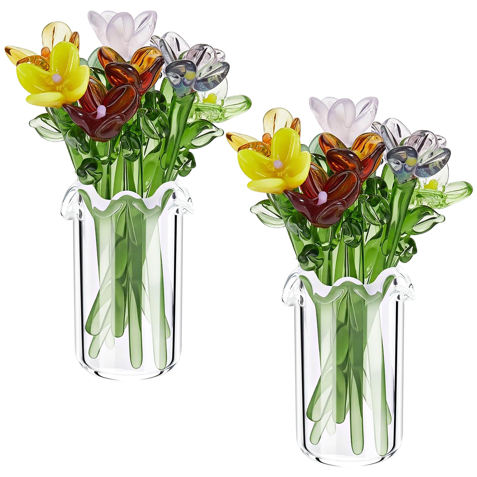 Mini vases multicolores en verre anti-chute pour valoriser un petit bouquet de fleurs sauvages