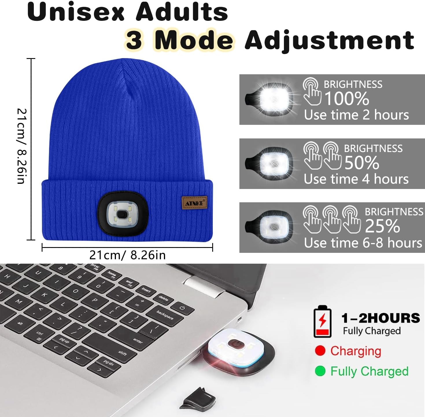 ATNKE LED Lighted Beanie Hat and Scarf Suit,USB Rechargeable 4 LED Run Headlamp Lined Fleece Cap Light for Men and Women