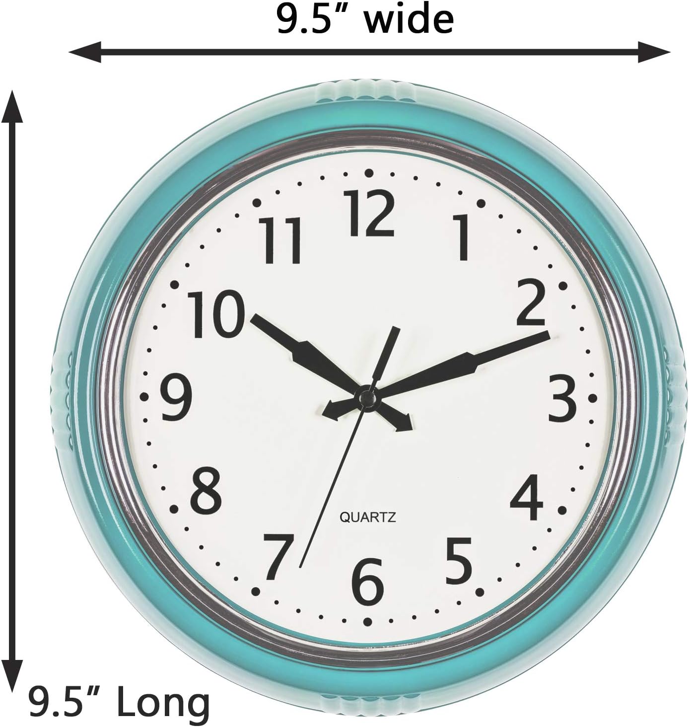Bernhard Products Retro Wall Clock 9.5 Inch Blue Kitchen 50's Vintage Design Round Silent Non Ticking Battery Operated Quality Quartz Clock (Robin Egg Blue) : Home & Kitchen