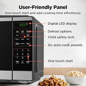 BLACK + DECKER Countertop Microwave Oven 0.9 Cu Ft، 6 Auto Menus، Child Lock، Memory Function، 10 Power Levels، Easy One-Touch Start، Digital Panel، 900W