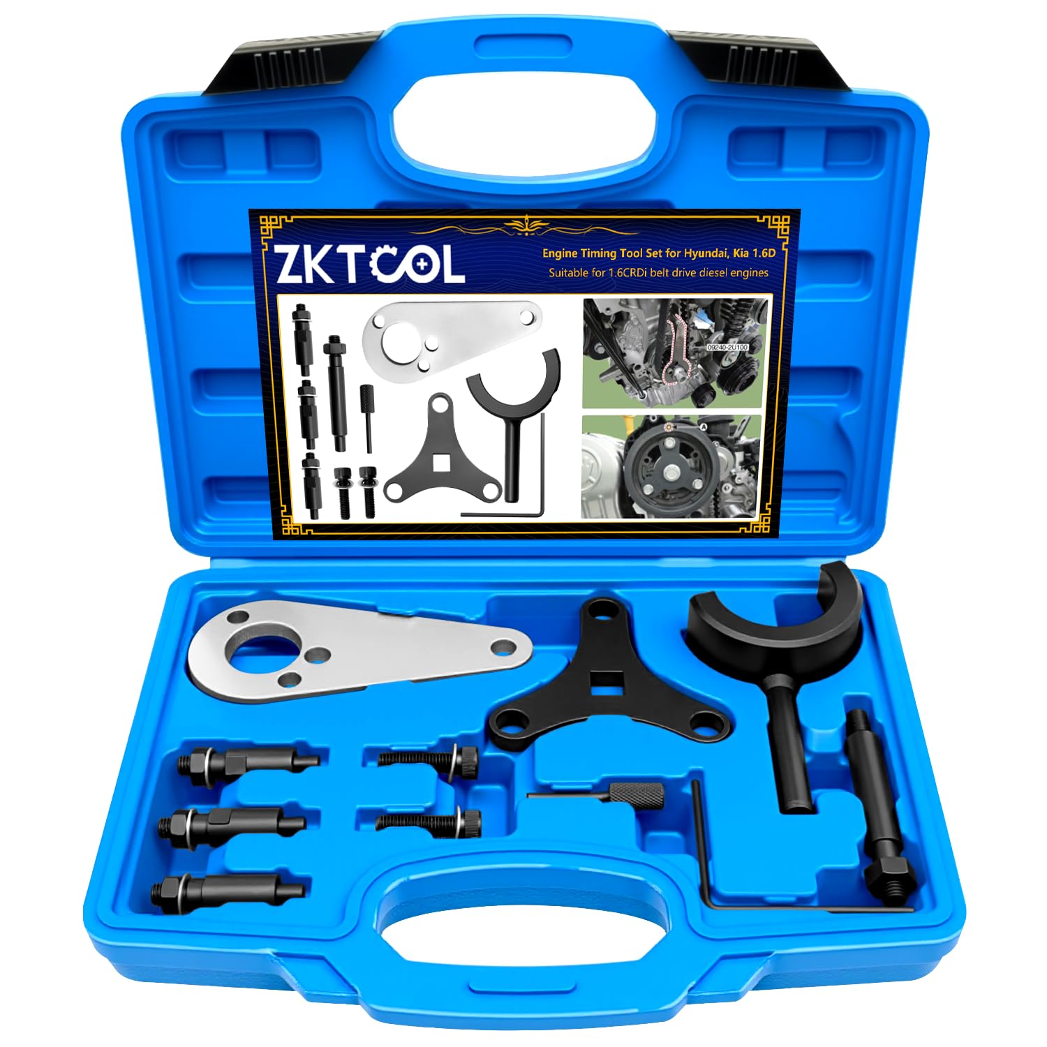 ZKTOOL Herramienta de Reemplazo de Correa de Distribución de Motor, Bloqueo de Cigüeñal, Compatible con Hyundai y Kia 1.6D Motores Diésel, OEM 09240-2U100, 09240-2U300, 09240-2U400, 09240-2U500 | Compatible con motores diésel Hyundai y Kia 1.6D. Incluye O