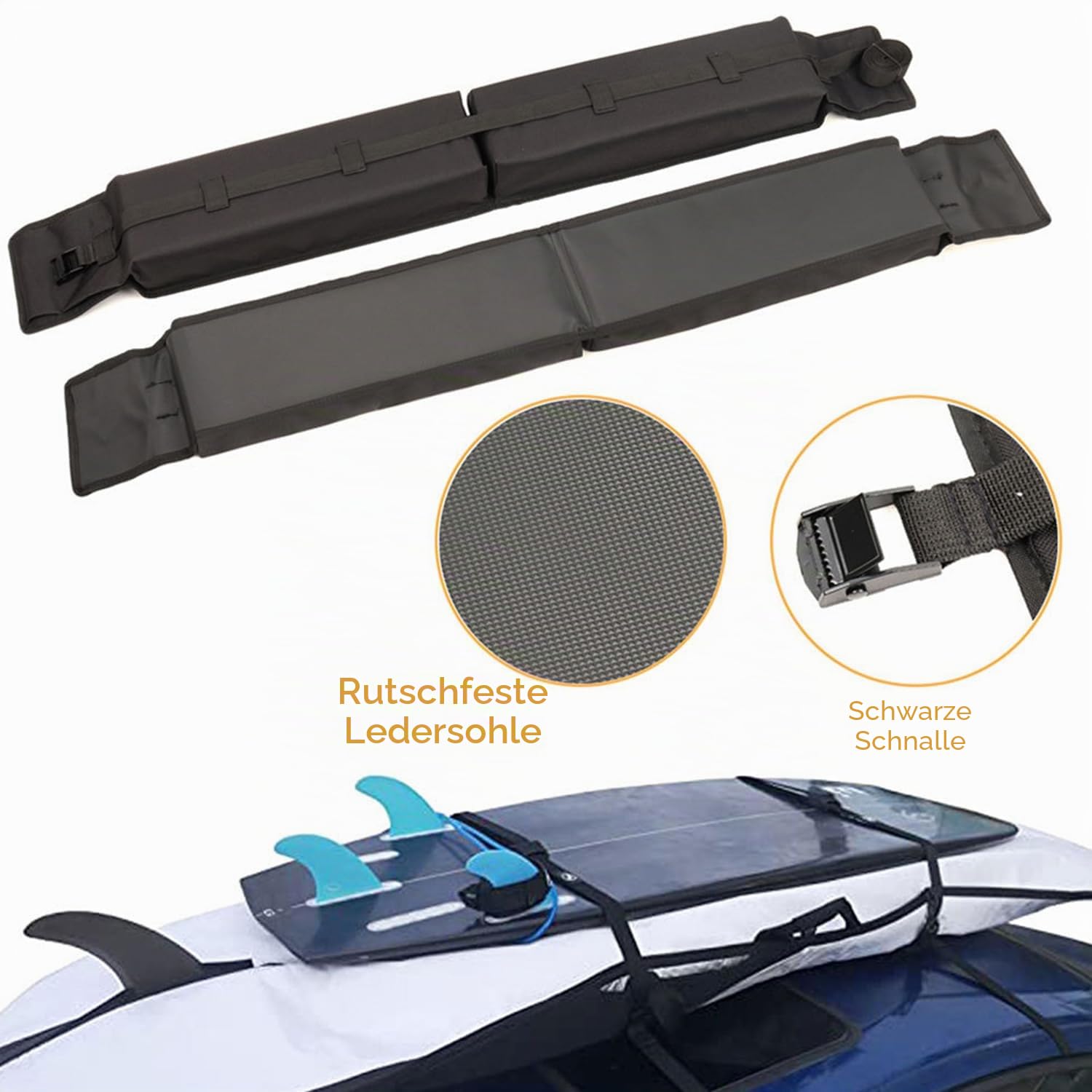Universal Dachgepäckträger Für Autos,Weiche Dachträgerpolster Soft Für Surfbrett,Ür Surfbrett,Snowboard,Sup,Kajak,Kanu,Mit 4 Zurrgurten,2 Haubenschlaufen(Verwendung Ohne Querstange)