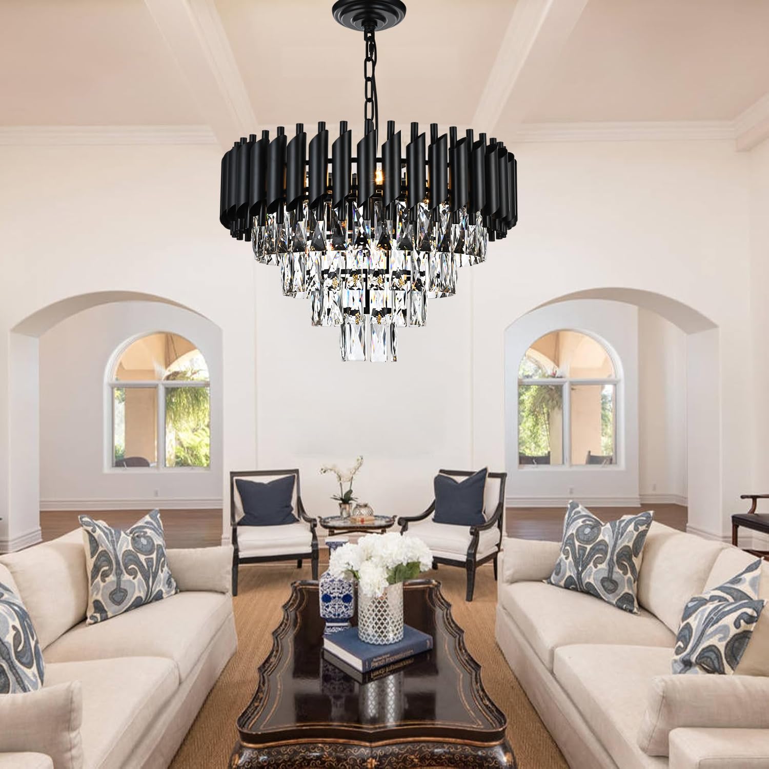 BASQUE Basque Round シャンデリア (2502TL13) A1A9 9-Light Modern Round Crystal Chandelier Lights, 4 Tiers