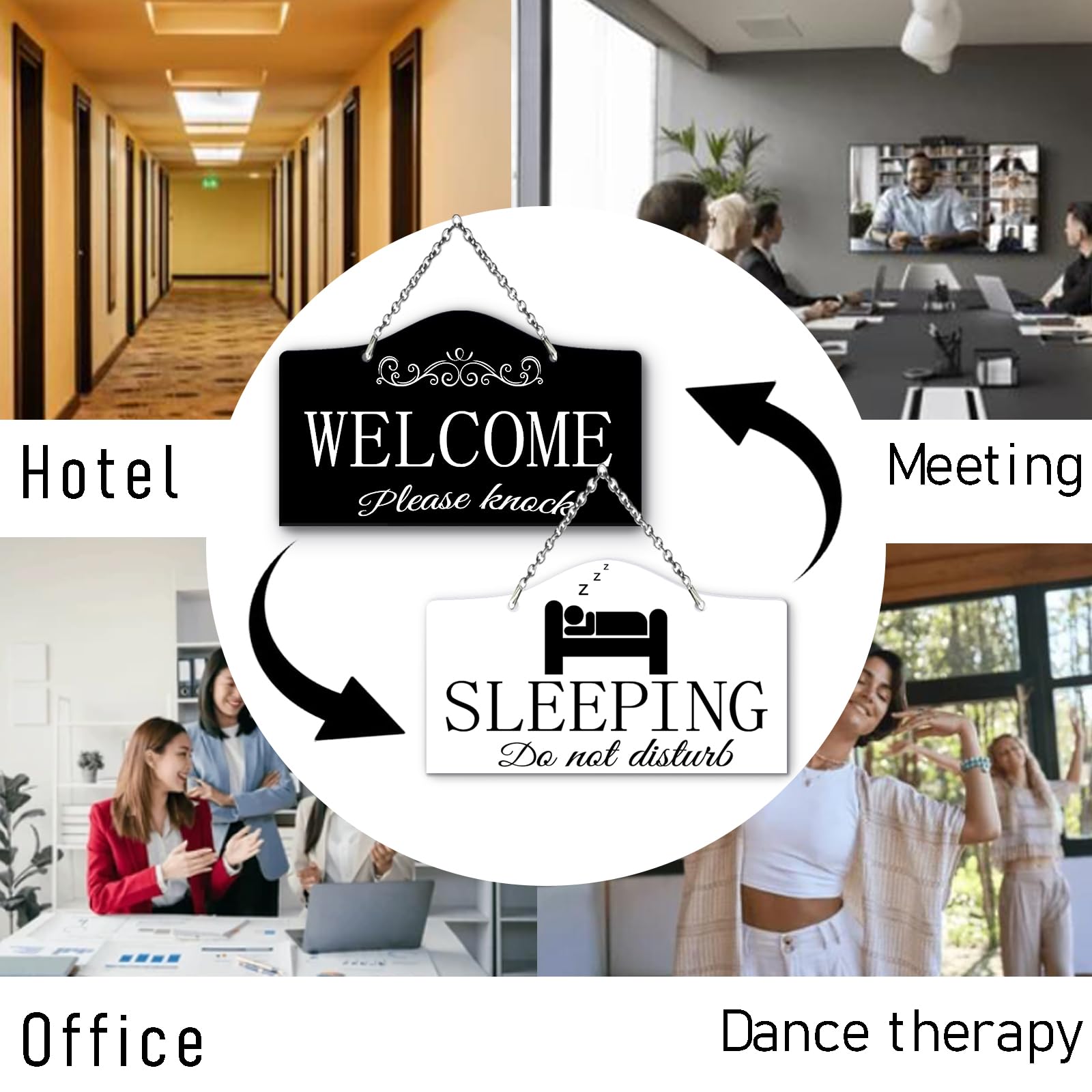 Sleeping Do Not Disturb Door Hanger Sign - Double Sided Acrylic Plaque 9x5.35 Inches