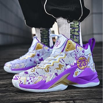 Basketball Shoes Mens Shoes Womens Shoes Lightweight Breathable Sneakers Outdoor Anti Slip Sports Running Shoes Graffiti Style Basketball Shoes (Color : D, Size : 12.5 Women/11 Men)