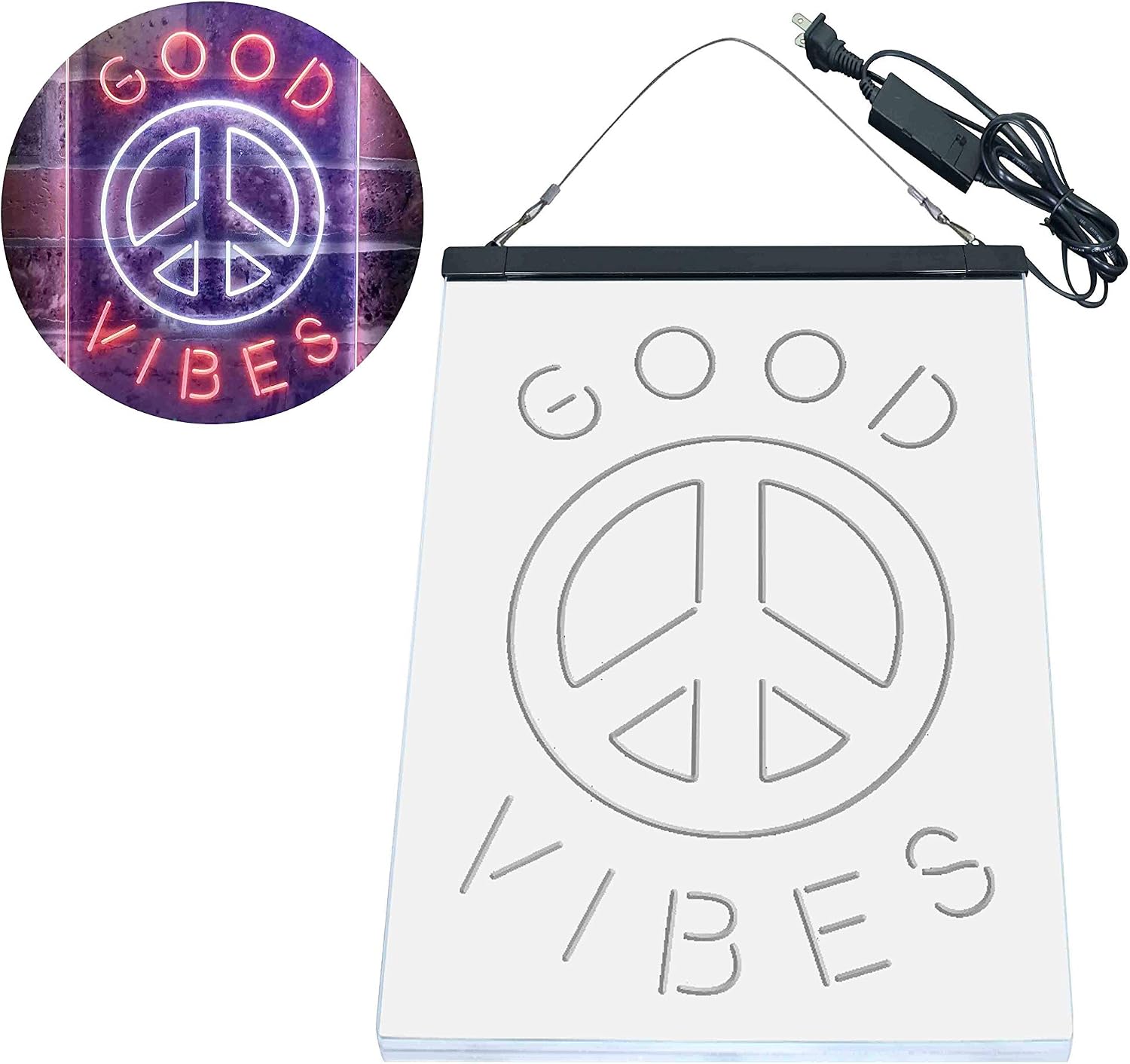 ADVPRO Good Vibes Peace Bedroom Decoration Dual Color LED Neon Sign White & Orange 8 x 12 Inches st6s23-i3773-wo