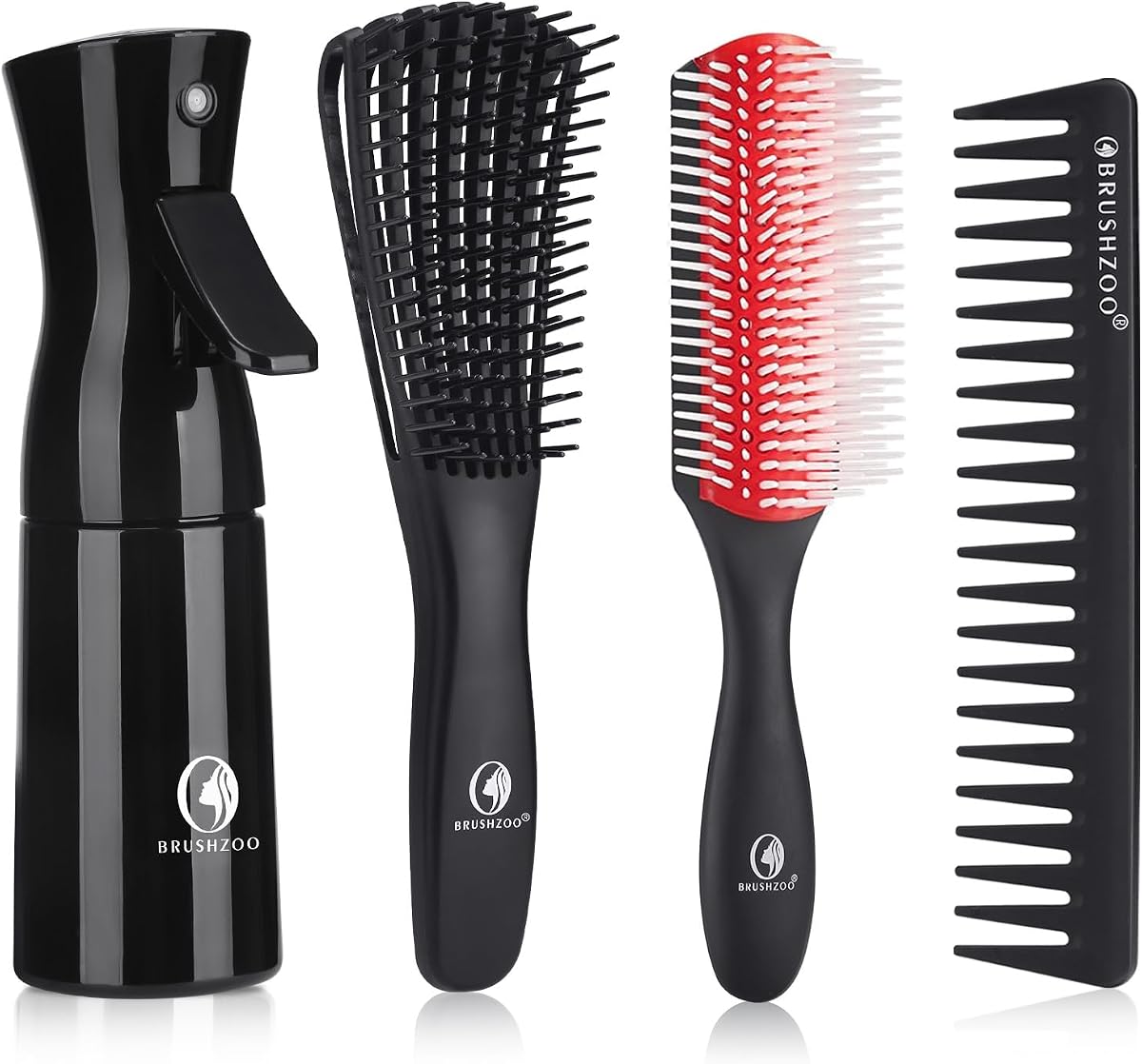BRUSHZOO Cepillo desenredante con botella de spray para el cabello, cepillo de 9 filas, peine de dientes anchos, cepillos para el cabello para mujeres, hombres, niños, cabello rizado 3/4abc ​​(rojo)