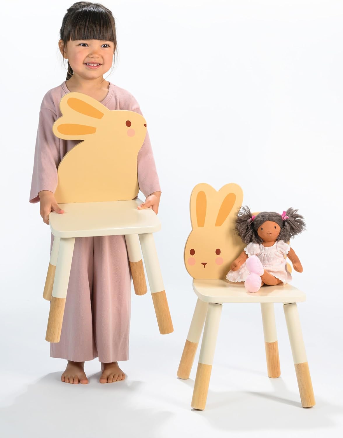 Mentari Toys - Bunny Table and Chair Set - Cream Wooden Table with Bunny Chairs - Sturdy Rubberwood Legs - Wipe-Clean Surface - Playroom Furniture - Promotes Creativity and Social Skills - Age 3+