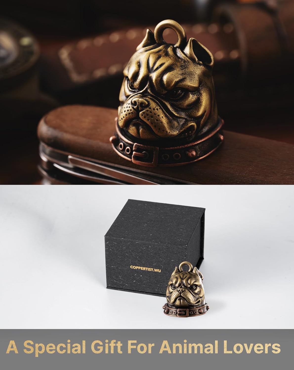 COPPERTIST.WU Dog Bell Bulldog Decor Bells Keychain Pet Tracker Collar Charms