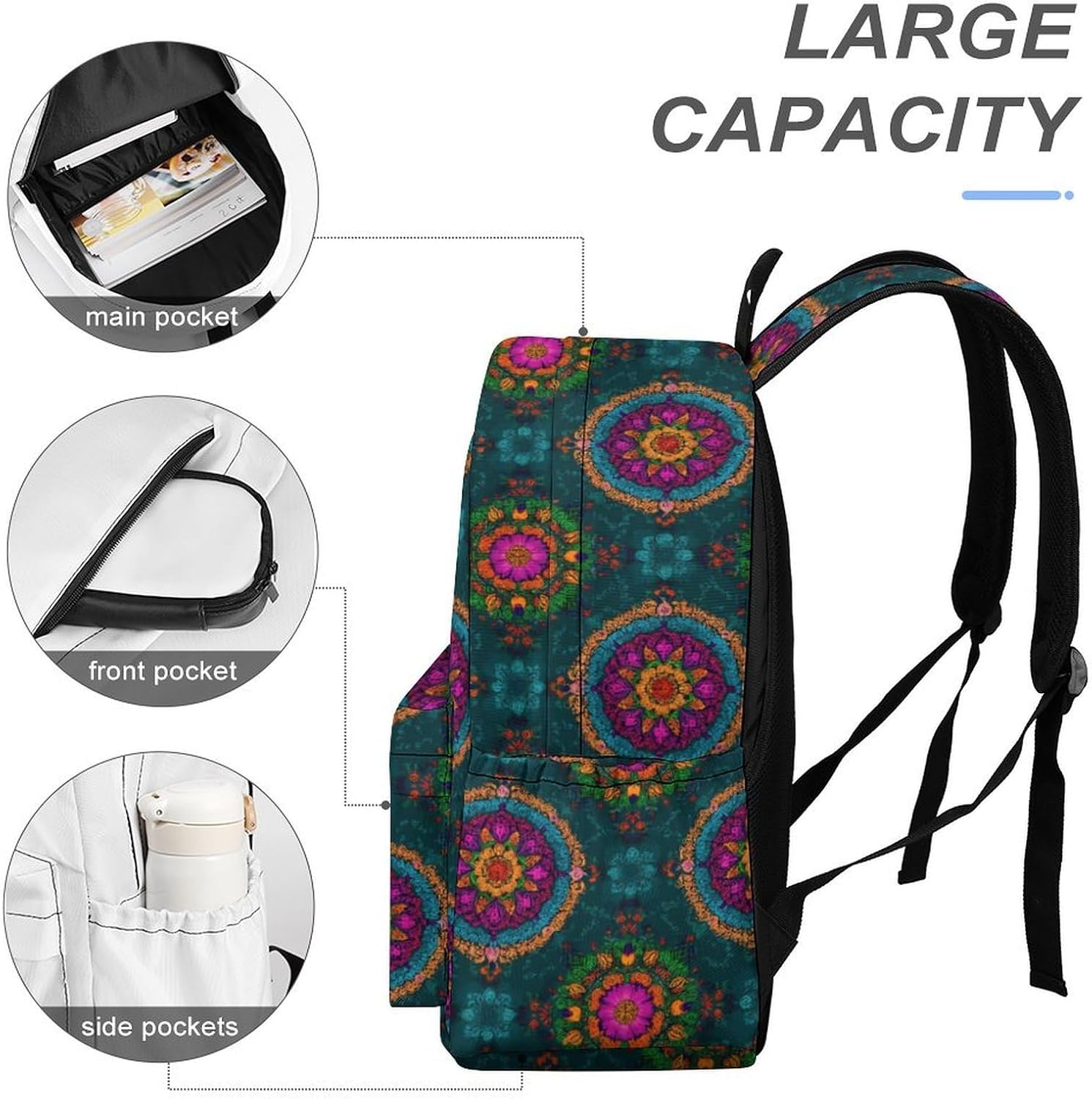 Paisley And Mandala Novelty Backpack Lightweight Daypacks image 3
