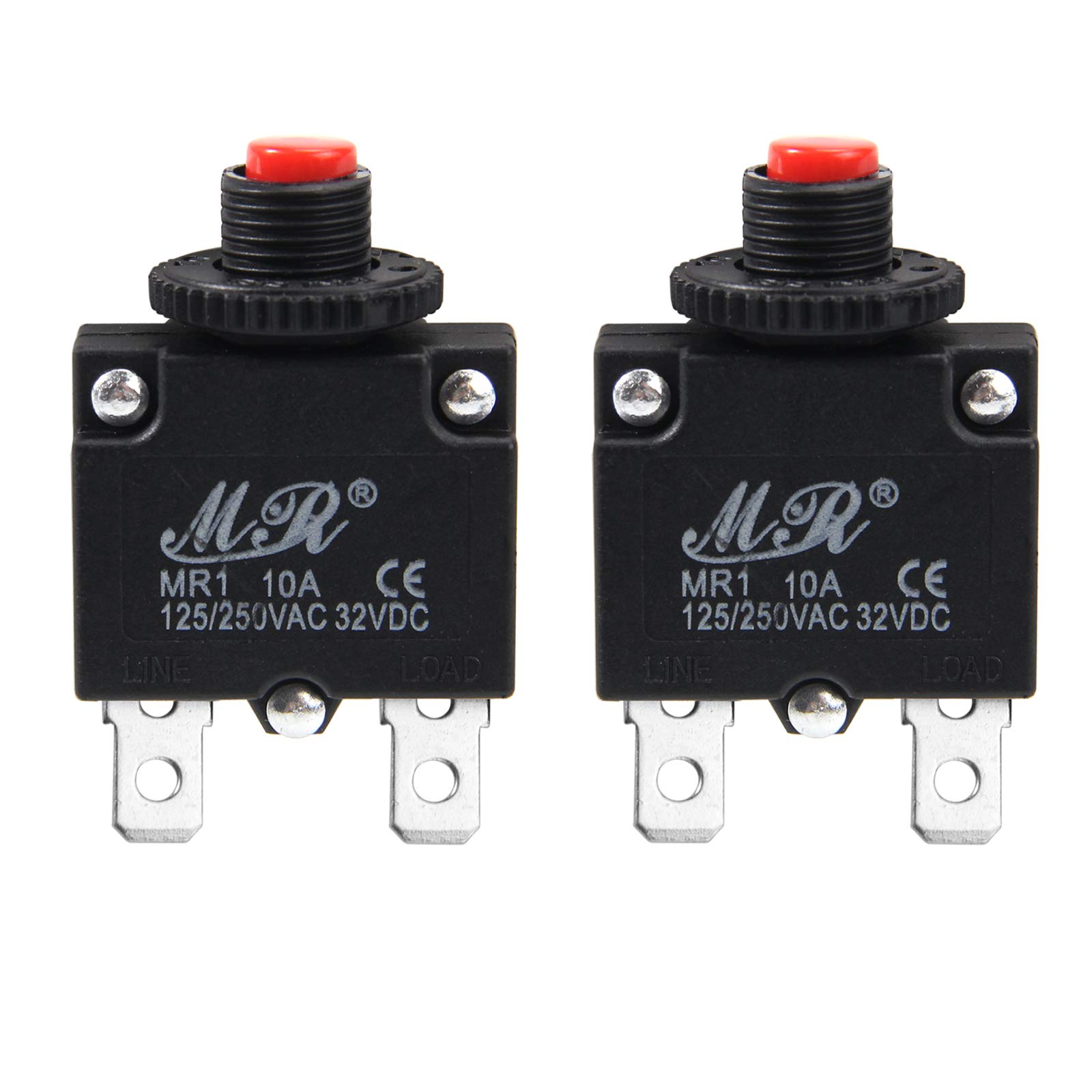 Interruttori termici da 10 Amps 125/250 V CA 32 V CC, pulsante di ripristino manuale di protezione da sovraccarico interruttore 10 A 2 pezzi