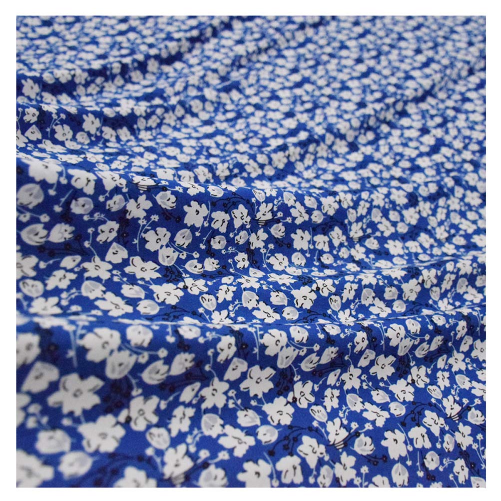NAKAN Tissu en Mousseline Rétro Bleu avec Motif De Petites Fleurs Blanches Polyester Doux Et Lisse pour Couture, Vêtements, Chemises, Jupe, 150cm Large, Non Transparent(Size:5m)