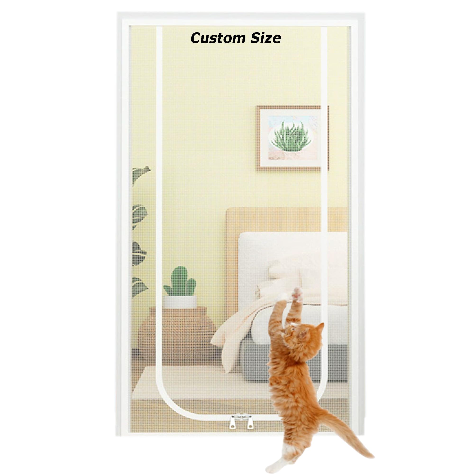 Xxiudee Grey Customized Size Patio Balcony Safety Screen Mesh, Fly Screen Netting, Self-Adhesive Cat Dog Screen Door With Zipper, Tear-Proof Cat Protection Net Mesh (Custom Size)