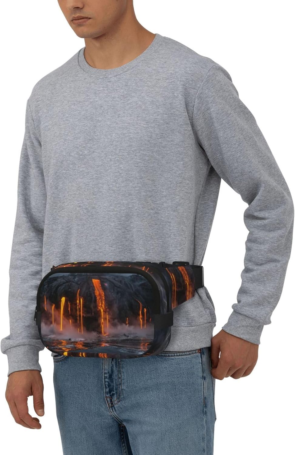 Kilauea Volcano Print Fashion Waist Packs Square Layer Waist Bag Black Belt Bag with Adjustable Strap