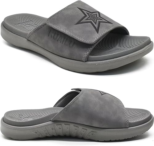 KuaiLu Sandalias deportivas para hombre con cojín suave y soporte de arco para fascitis plantar, puntera abierta, ajustables, para interiores y